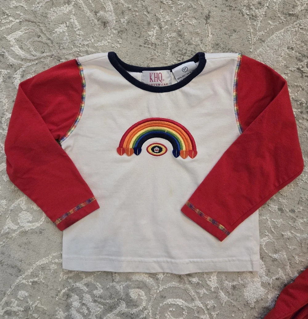 Vintage Y2k KHQ Sportswear Rainbow Button Embroidered 2pc Pants Top Set
